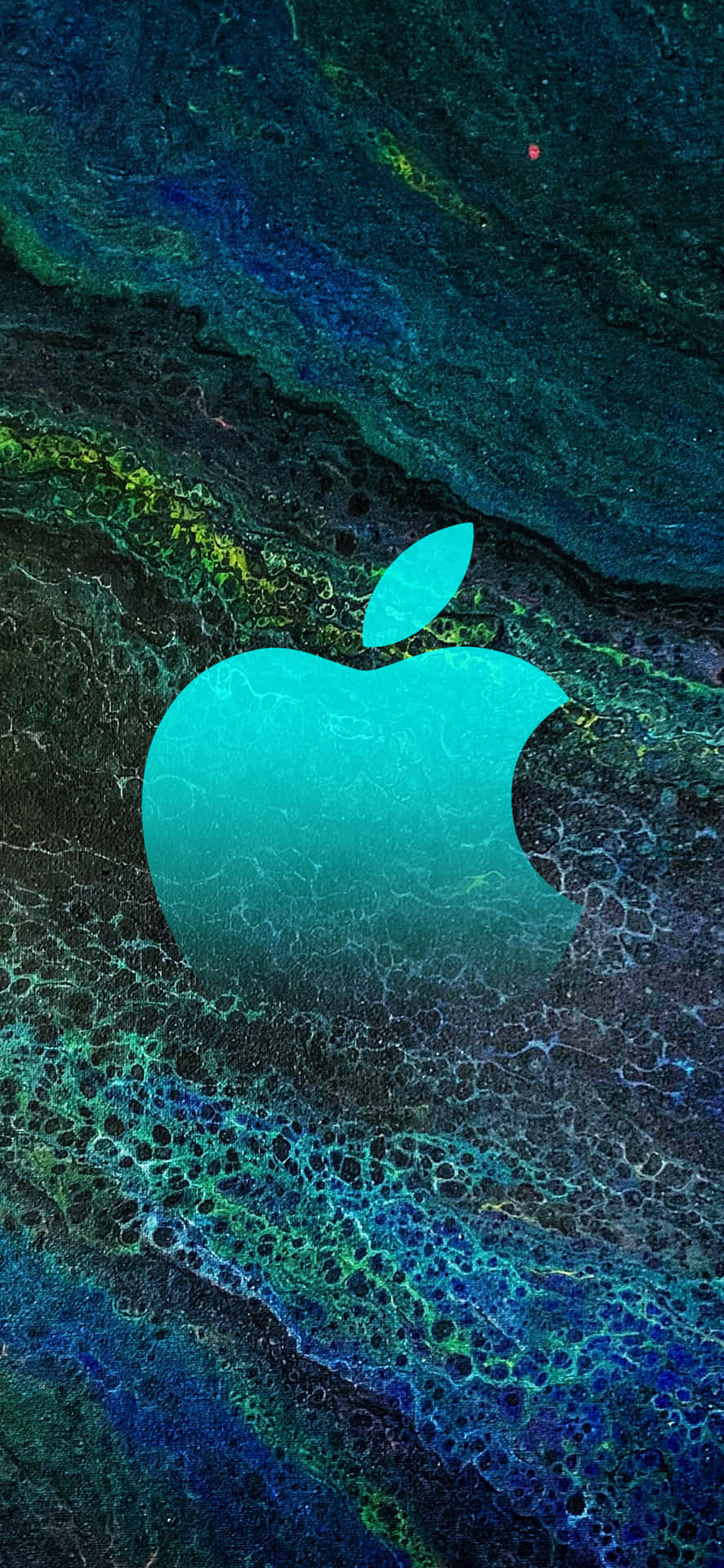 發光青色Apple標誌在抽象深藍綠色紋理背景上 — 直式 GIF 壁紙