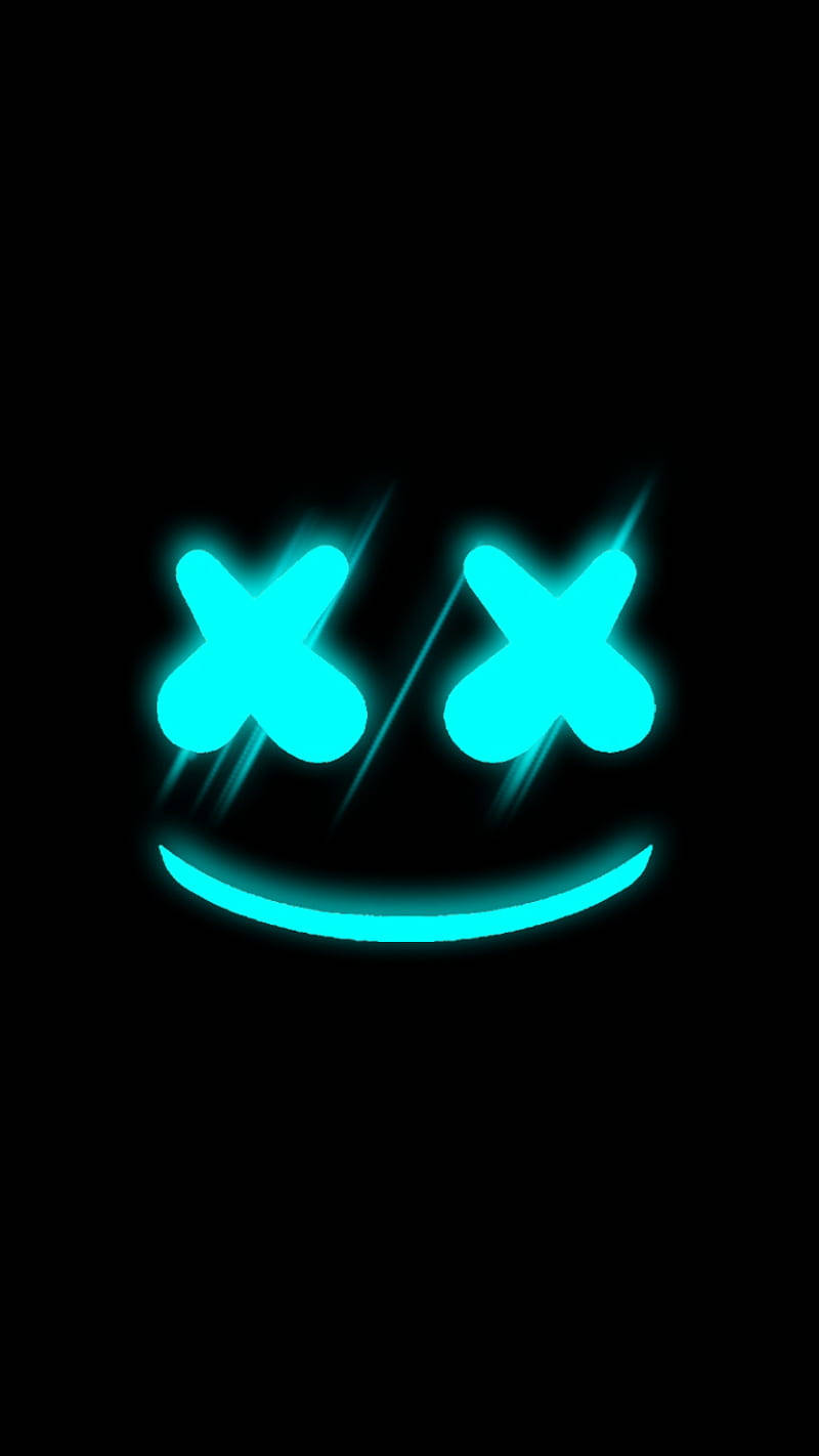 發光青色笑臉X形眼睛黑色背景 — Marshmello 動態圖 壁紙