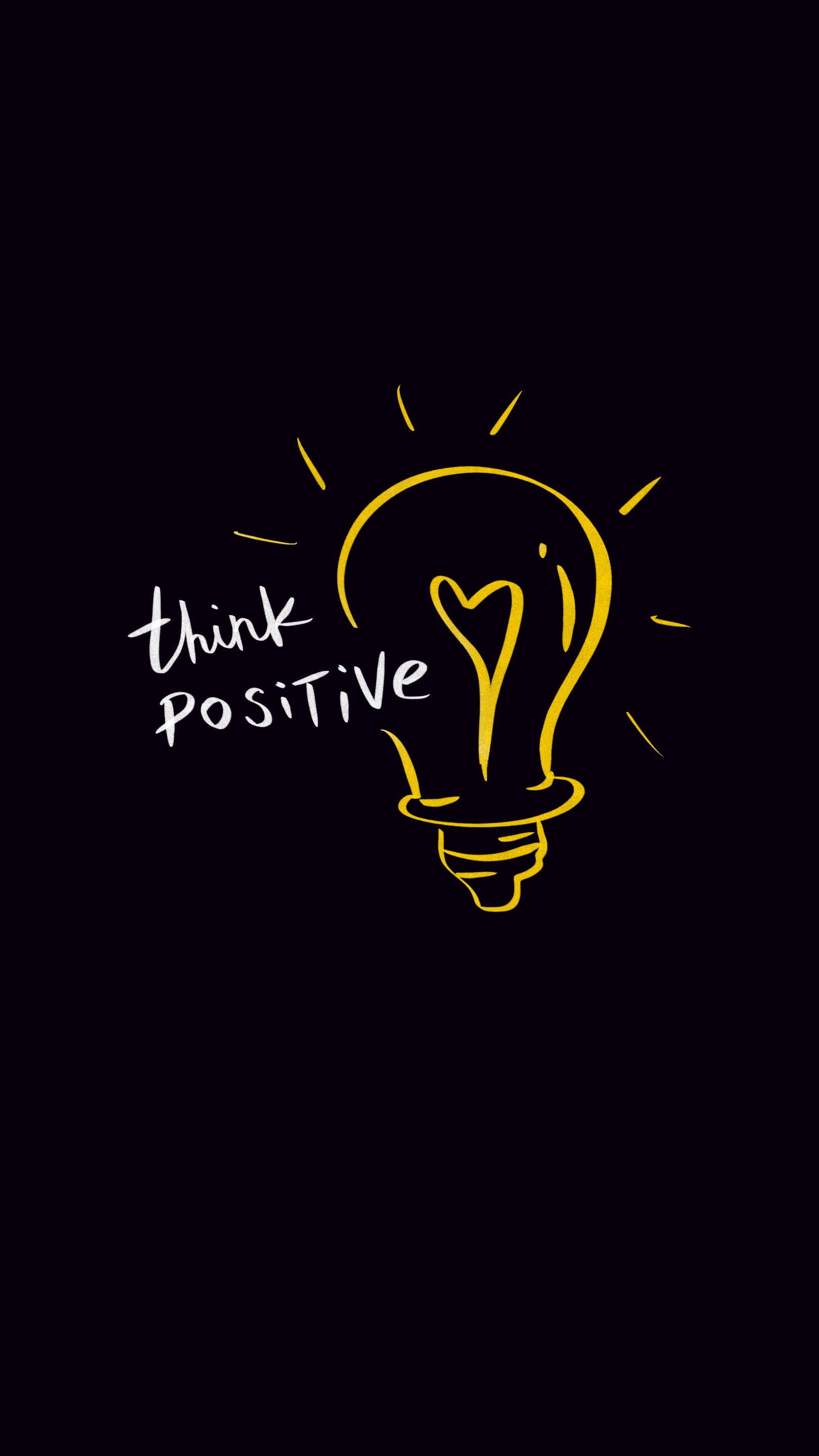 Positive Quotes 桌布 壁紙 — 一個發光的黃色燈泡，裡面有一顆心，在黑暗背景上散發正能量，並帶有手寫文字。
