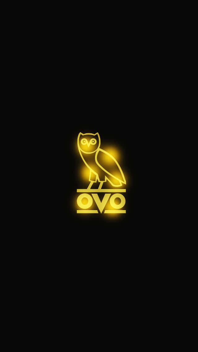 Ovoxo 桌布 壁紙 — 一個發光的黃色貓頭鷹標誌，帶有「OVO」文字，在純黑色背景上顯得格外突出。