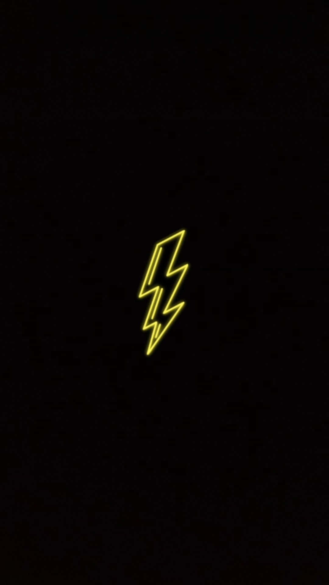Lightning Bolt 桌布 壁紙 — 一個發光的黃色霓虹閃電，居中在純黑色背景上。