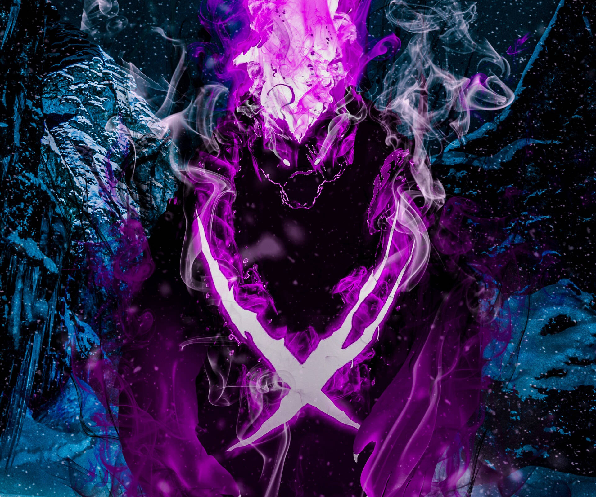 Solo Leveling 4K 桌布 壁紙 — 一個發光紫色能量的宇宙漩渦，在佈滿星星的深藍色虛空中旋轉，帶有冰霜質感。