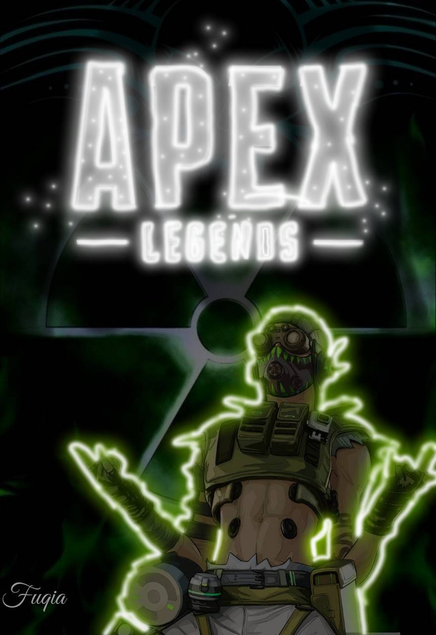 來自Apex Legends的遊戲角色，帶有發光綠色盔甲和面具。