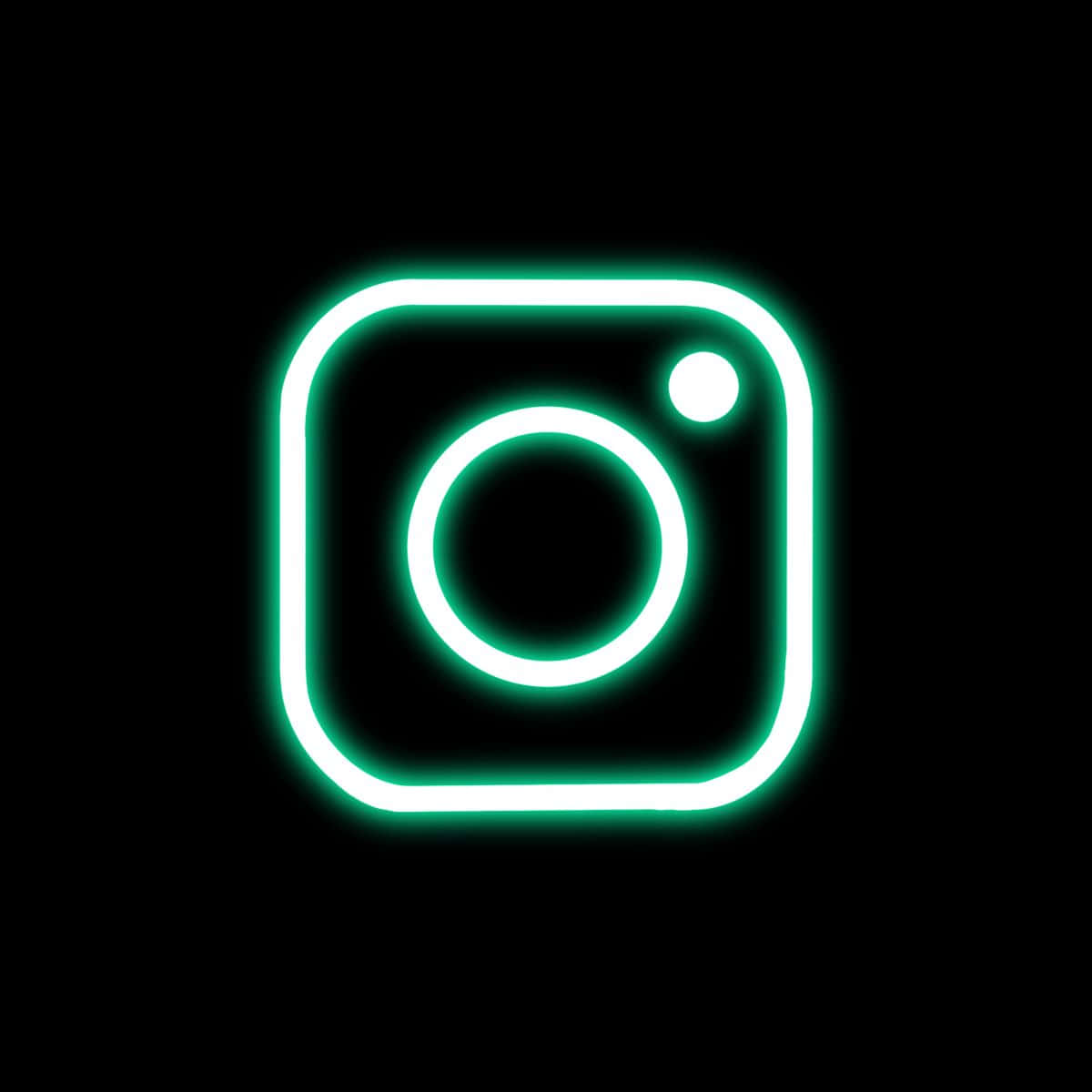 Instagram 桌布 壁紙 — 一個發光綠色霓虹燈Instagram標誌圖示，居中於黑色背景上，帶有柔和光暈效果。