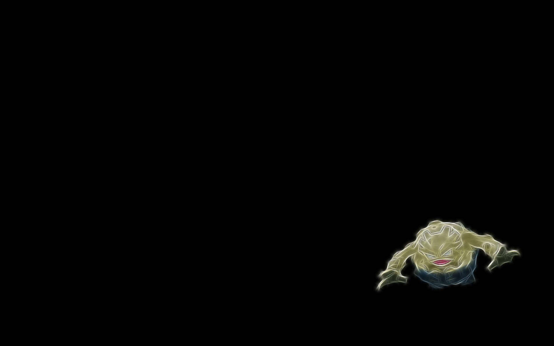 藝術 桌布 壁紙 — 一個發光綠色青蛙狀生物，有著紅色嘴唇，獨自漂浮在純黑背景上。