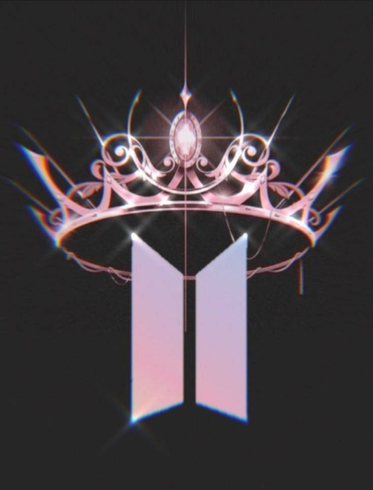 發光粉紅色皇冠在深色背景上的風格化標誌上方 — BTS 防彈少年團 粉絲 女孩 GIF 壁紙