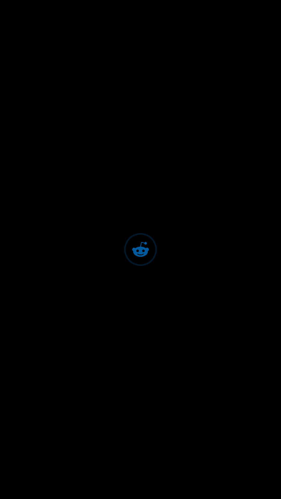 AMOLED 桌布 壁紙 — 一個發光藍色 Reddit 外星人標誌，居中在純黑色背景上。