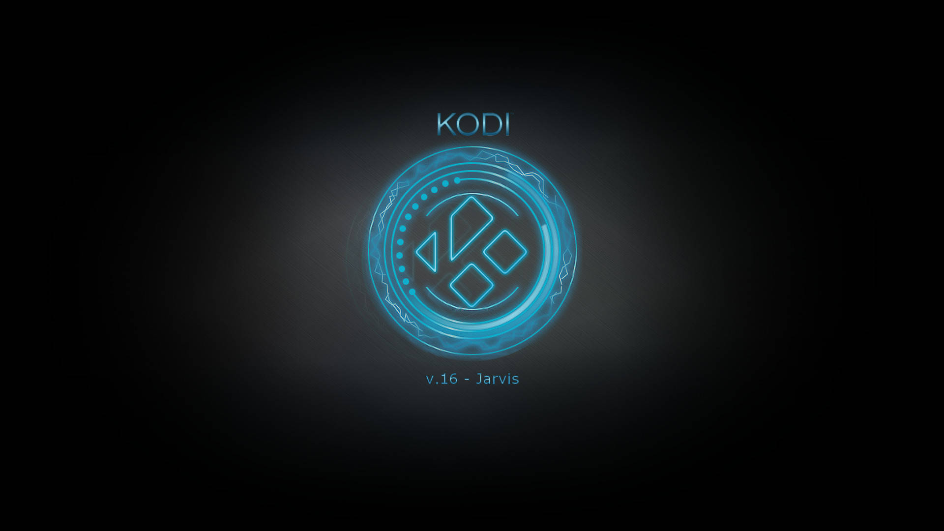 Kodi 桌布 壁紙 — 一個發光藍色圓形Kodi標誌，帶有幾何形狀，在深色漸變背景上脈動。