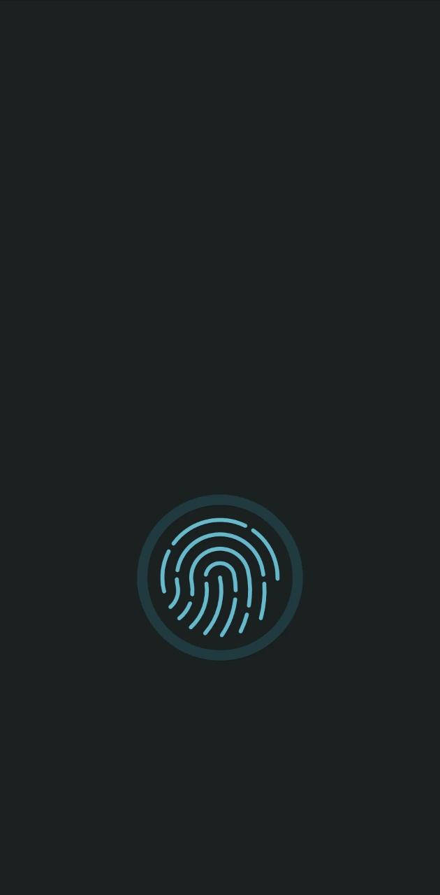 iPhone 桌布 壁紙 — 一個發光藍色指紋圖示，居中於帶有微妙同心圓的深色背景上。