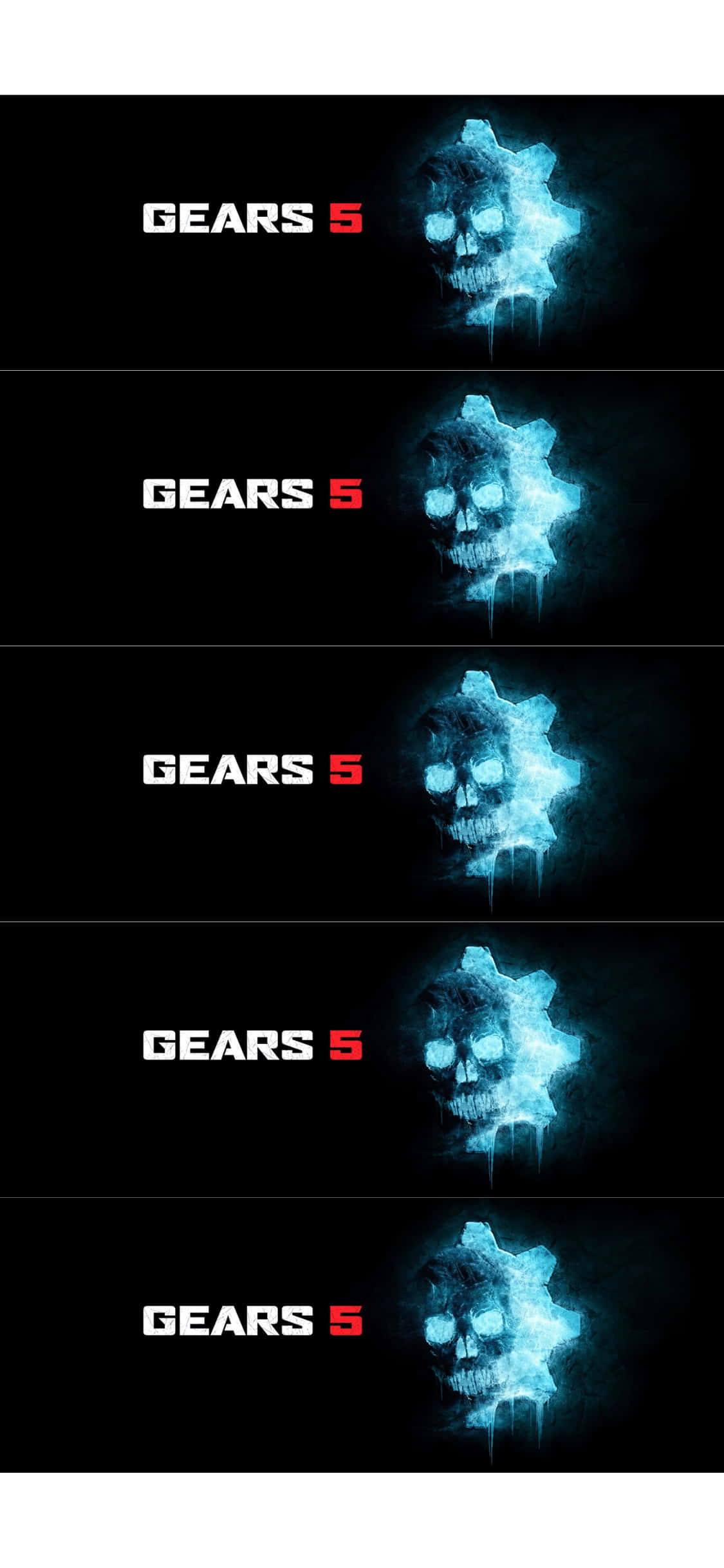 iPhone X Gears Of War 5 桌布 壁紙 — 一個發光藍色骷髏標誌，帶有滴落效果，在黑色背景上重複五次，並帶有「GEARS 5」文字。