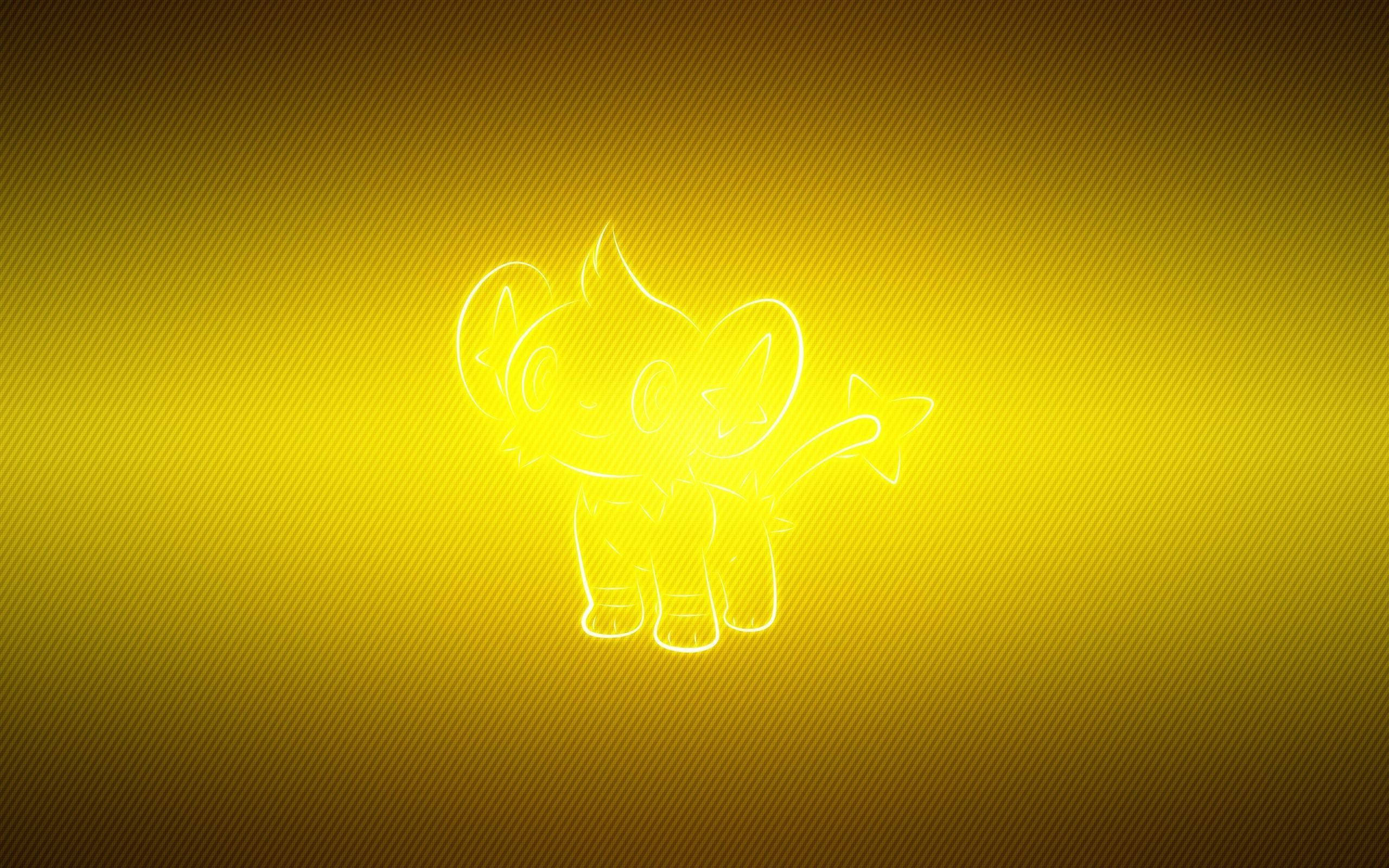 Shinx 桌布 壁紙 — 一個發光霓虹輪廓的可愛卡通生物，帶有星形尾巴，背景是帶有對角線的黃色漸層。