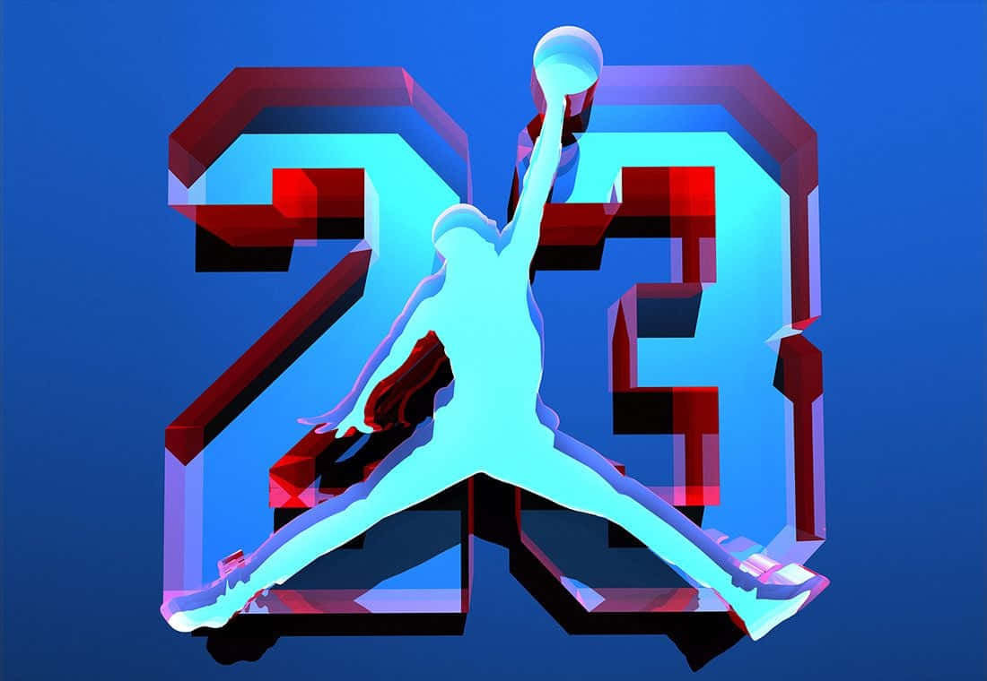 一個發光籃球運動員剪影穿過數字23投籃。 — Michael B Jordan 壁紙