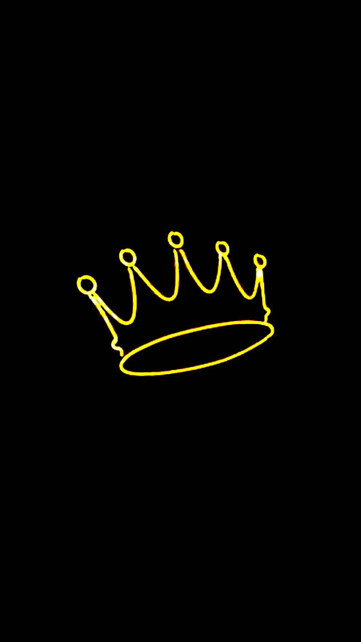 king iPhone 桌布 壁紙 — 一個發光黃色霓虹皇冠輪廓，居中於純黑色背景上。