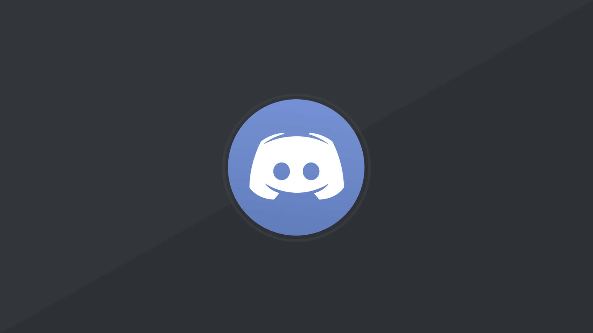 Discord 桌布 壁紙 — 一個白色 Discord 標誌居中於藍色圓圈內，背景為深灰色漸變。