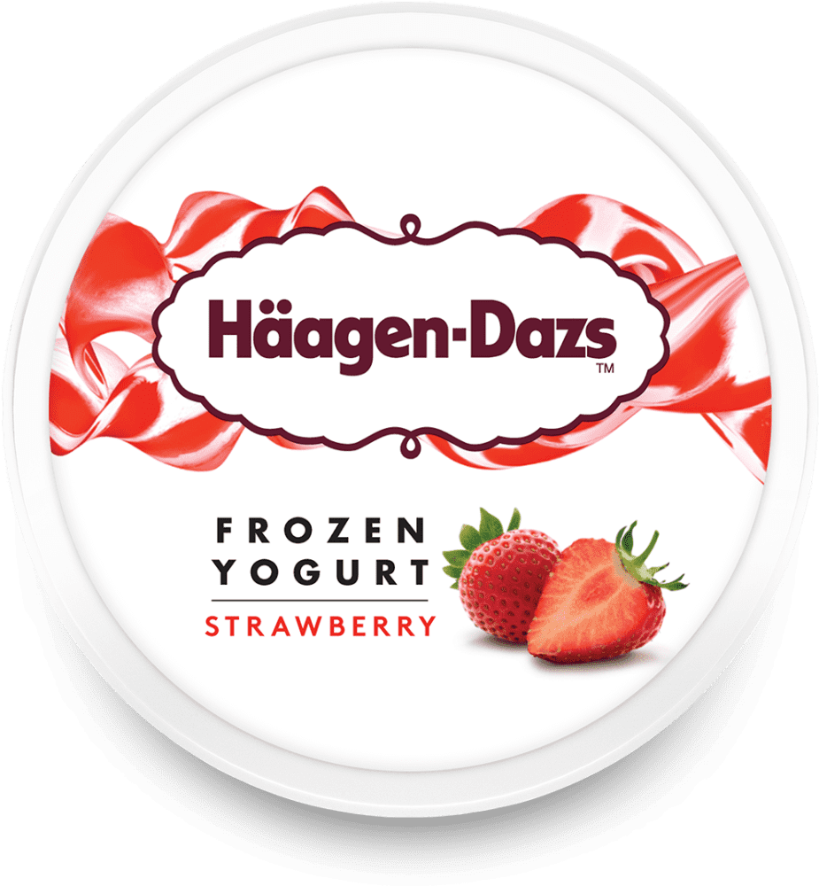 Product 桌布 壁紙 — 一個白色 Häagen-Dazs 冷凍優格杯蓋，帶有紅色漩渦和新鮮草莓。