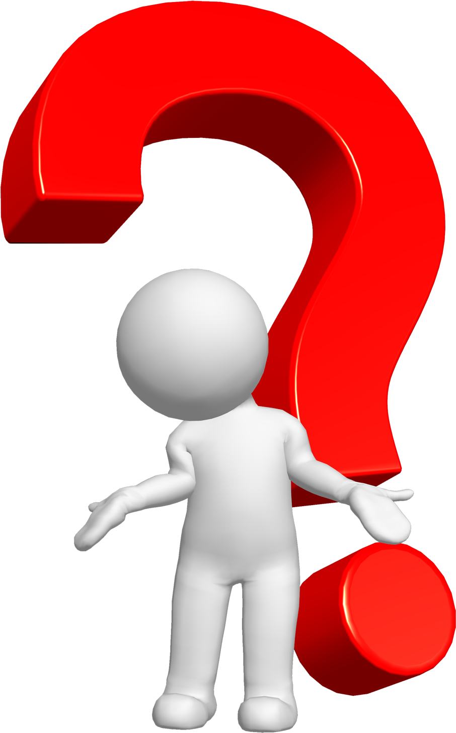 Questions 桌布 壁紙 — 一個白色3D人像站在一個大型亮面紅色問號前，背景為黑色。
