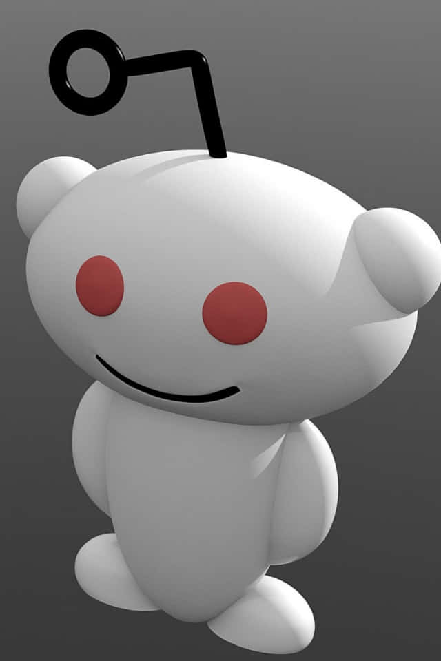 Reddit 桌布 壁紙 — 一個白色3D渲染的外星人吉祥物，有紅色眼睛和黑色天線，在灰色背景上微笑。