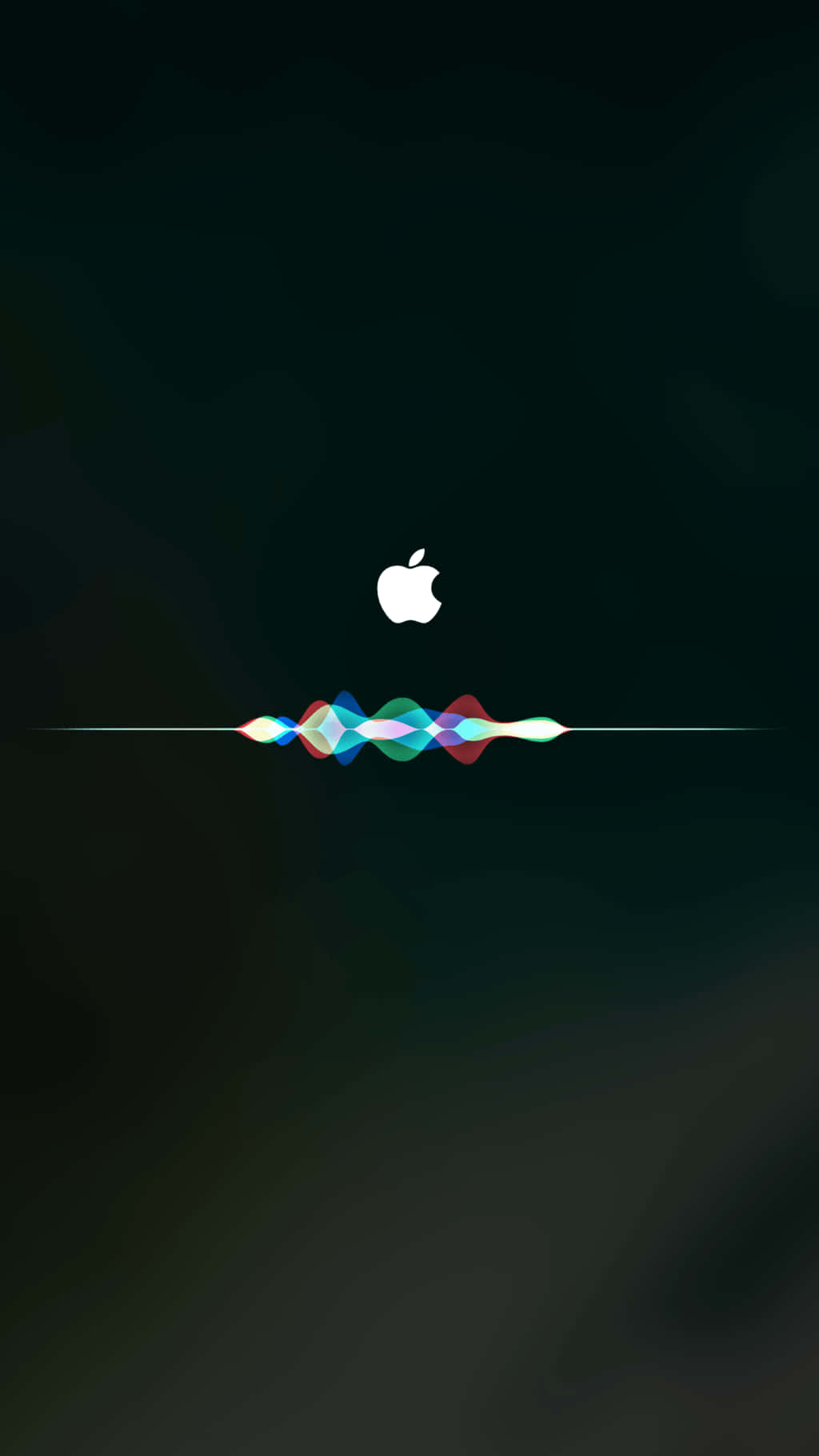 蘋果 桌布 壁紙 — 一個白色Apple標誌居中於彩色聲波圖形之上，背景為深色漸變。