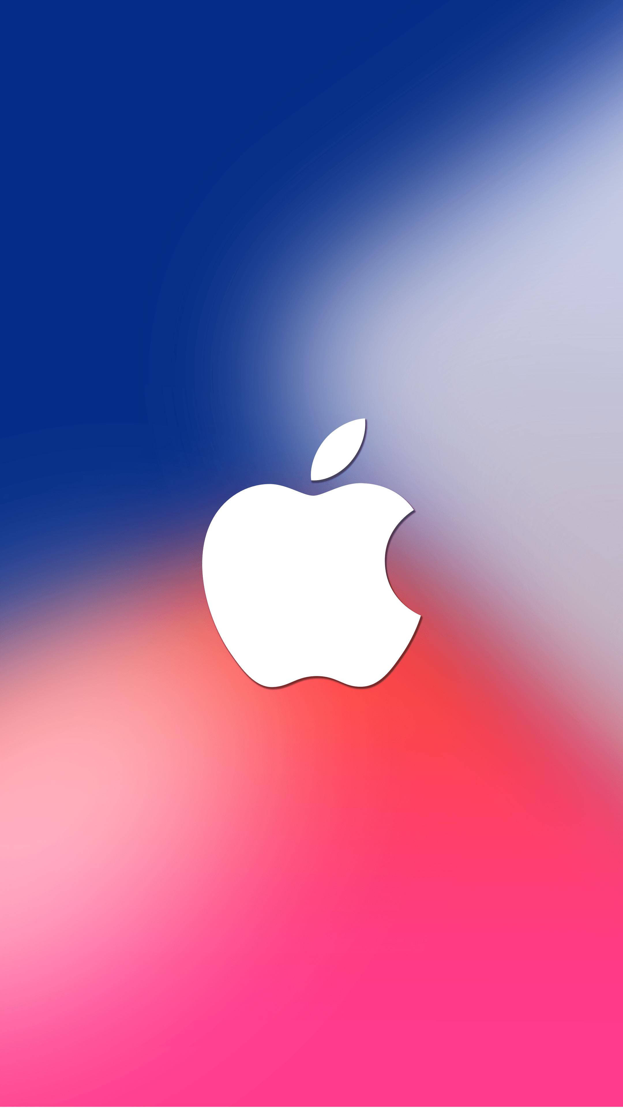 X 桌布 壁紙 — 一個白色Apple標誌居中於混合藍色、紫色和粉紅色調的漸變背景上。