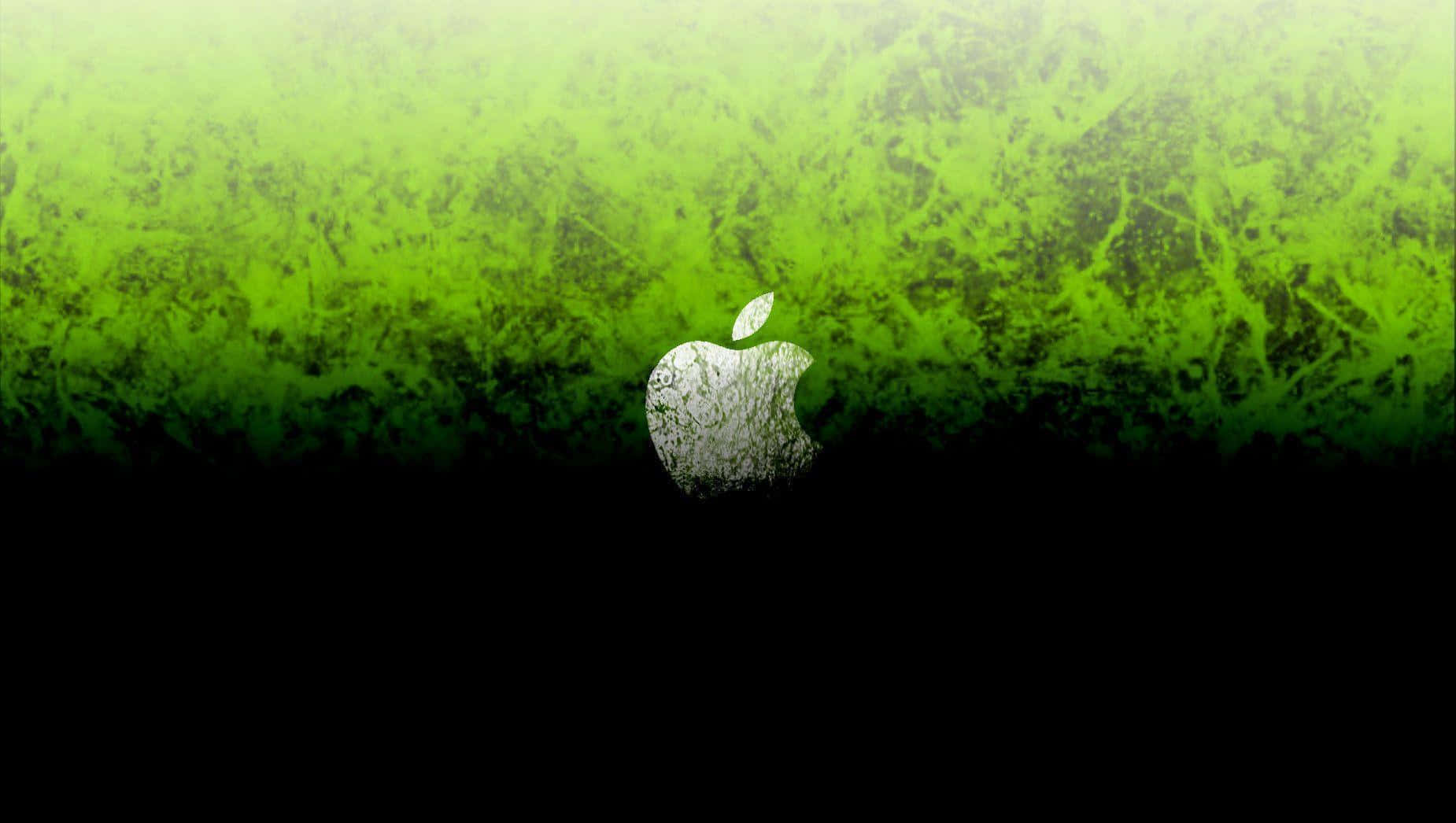Best Apple 桌布 壁紙 — 一個白色Apple標誌從帶有紋理的綠色漸變背景中浮現，背景為黑色。