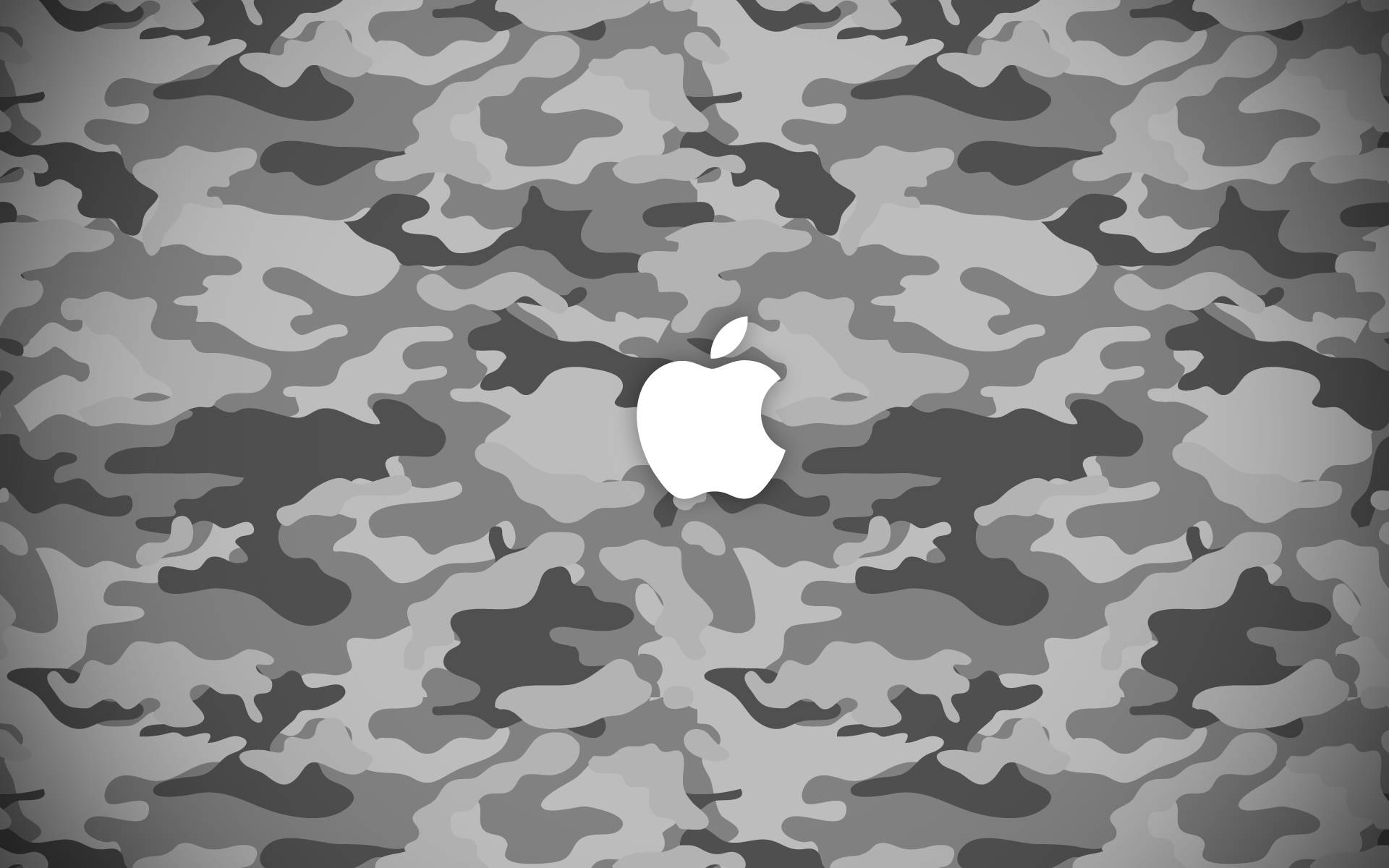 迷彩動態 桌布 壁紙 — 一個白色Apple標誌置中在灰色迷彩圖案背景上。