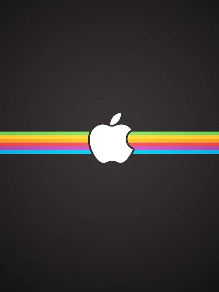 桌布 壁紙 — 一個白色Apple標誌置中於深灰色背景上的水平彩虹條紋上方。