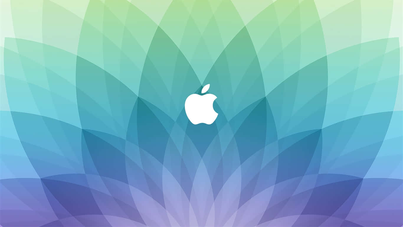 1366x768 Apple 桌布 壁紙 — 一個白色Apple標誌置於風格化蓮花中央，花瓣呈藍、綠、紫漸變色。