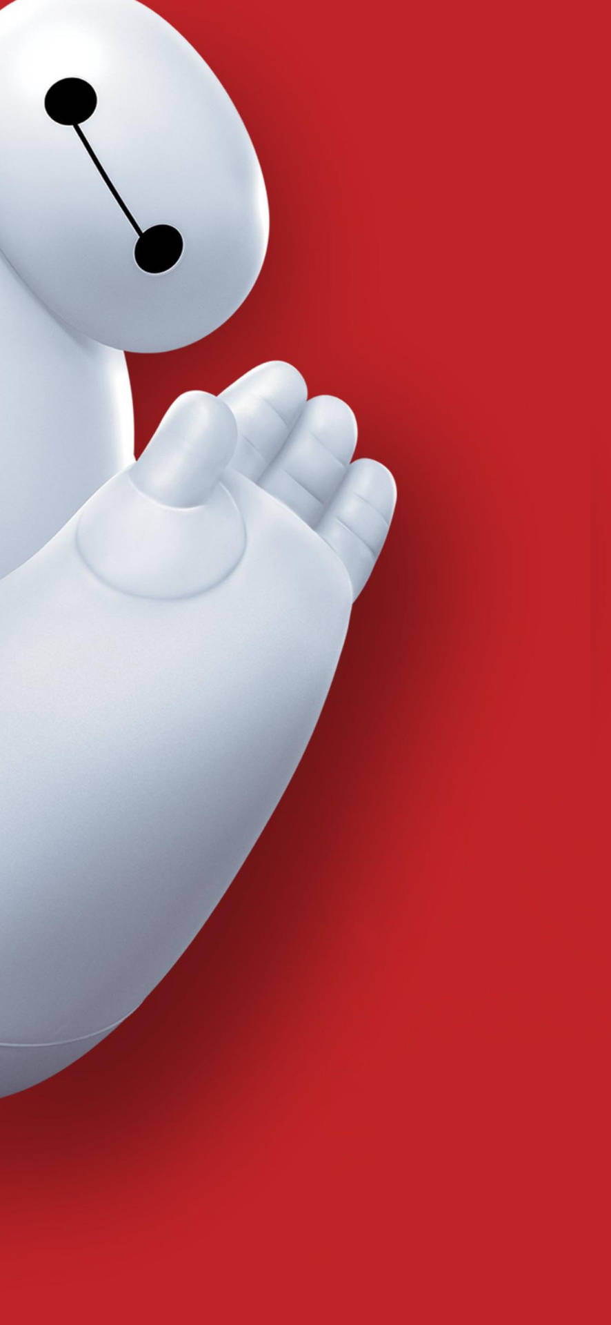 Baymax機器人在紅色背景上開心地揮手。 — Google pixel 壁紙