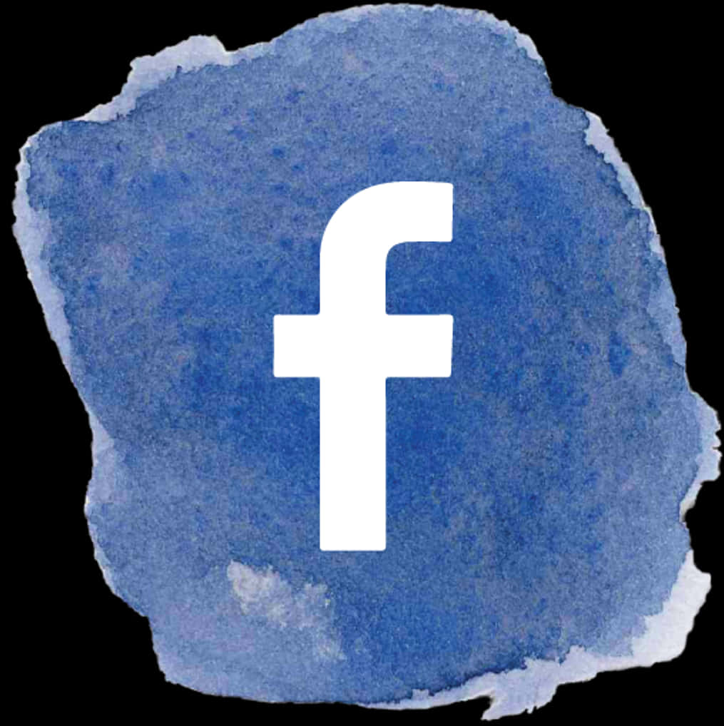 Facebook 桌布 壁紙 — 一個白色Facebook標誌居中於帶紋理的藍色水彩潑濺上，背景為黑色。