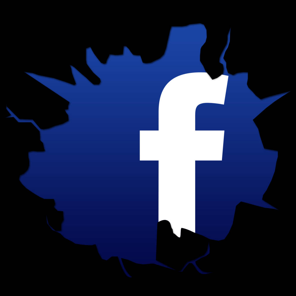 Facebook 桌布 壁紙 — 一個白色Facebook標誌從深藍色潑濺中浮現，背景為黑色。