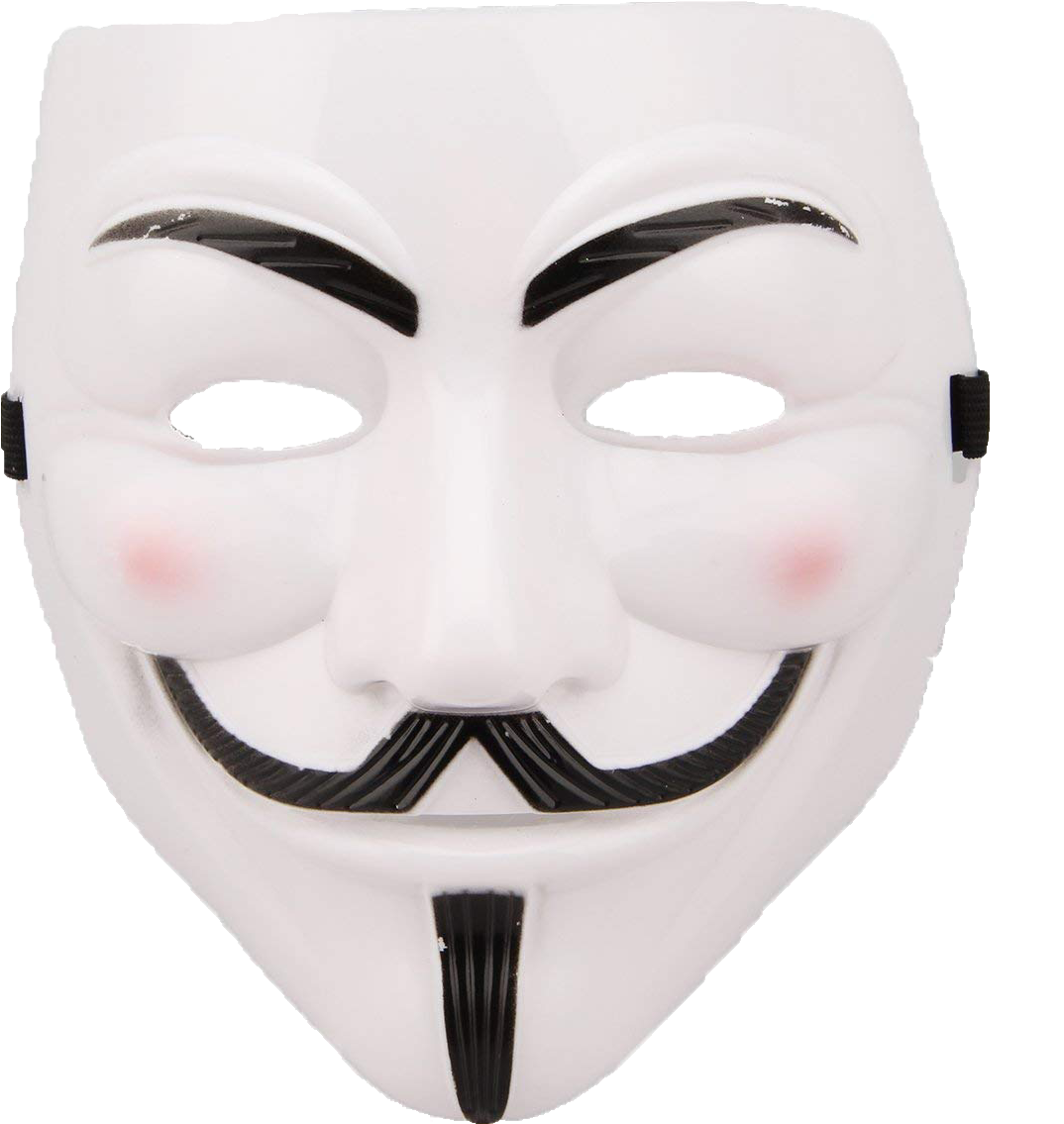 匿名 桌布 壁紙 — 一個白色Guy Fawkes面具，帶有黑色眉毛、鬍鬚和山羊鬍，背景為純色。
