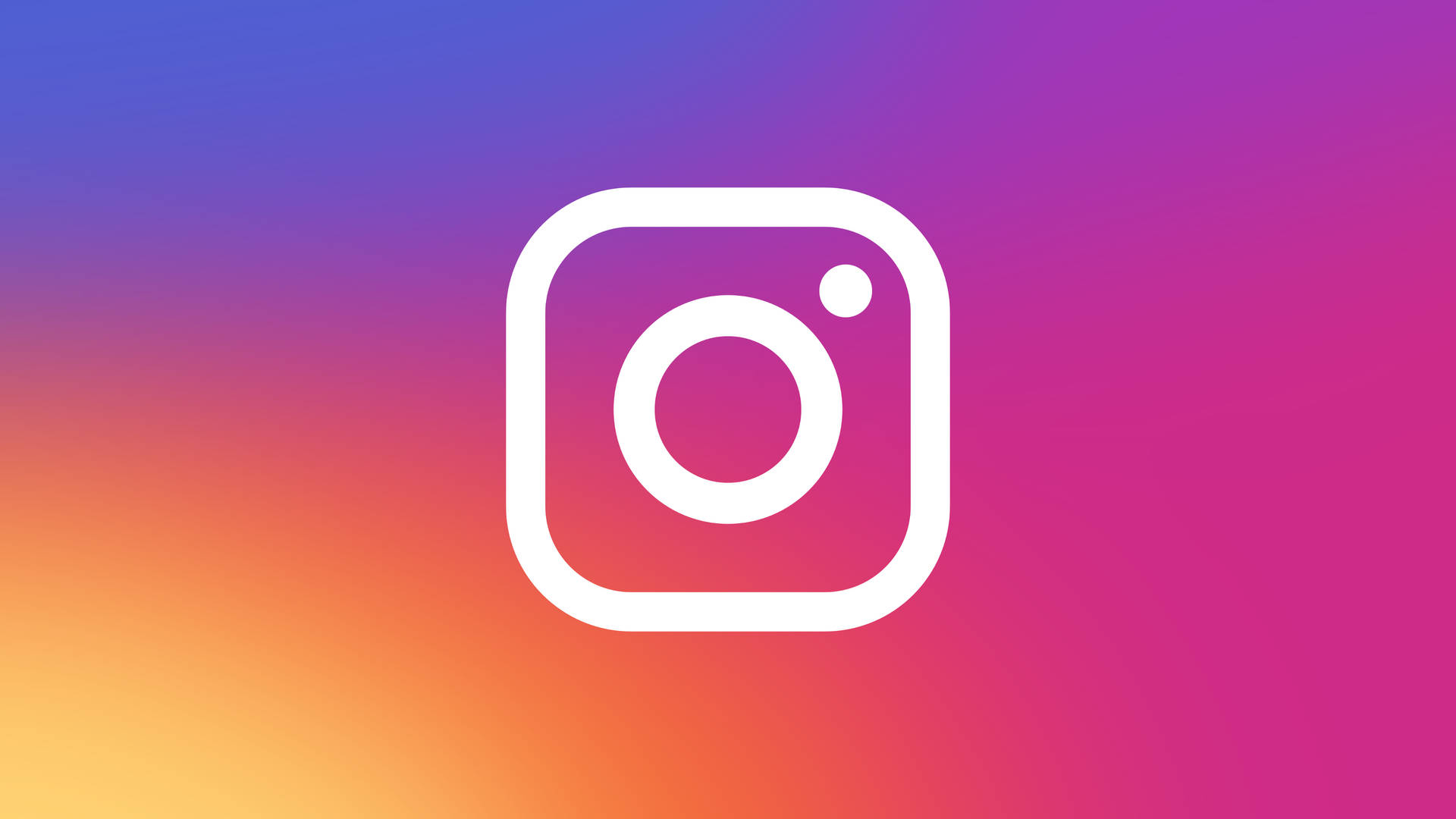 Instagram 桌布 壁紙 — 一個白色Instagram標誌置於由藍色漸變至粉紅再到橙色的鮮豔漸變背景中央。