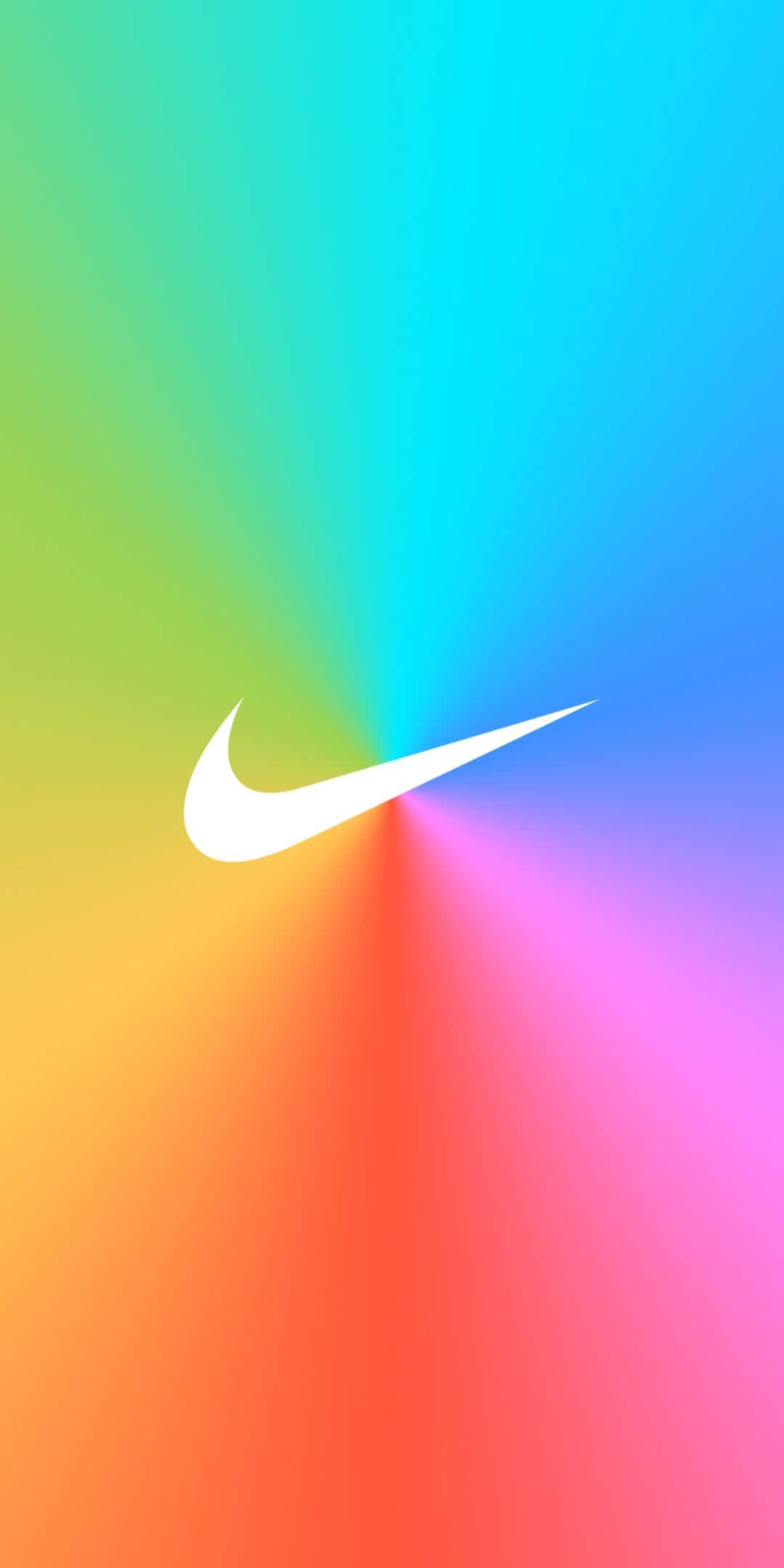 Pixel 3 Sports 桌布 壁紙 — 一個白色Nike勾勾標誌，居中於鮮豔的彩虹漸變背景上。