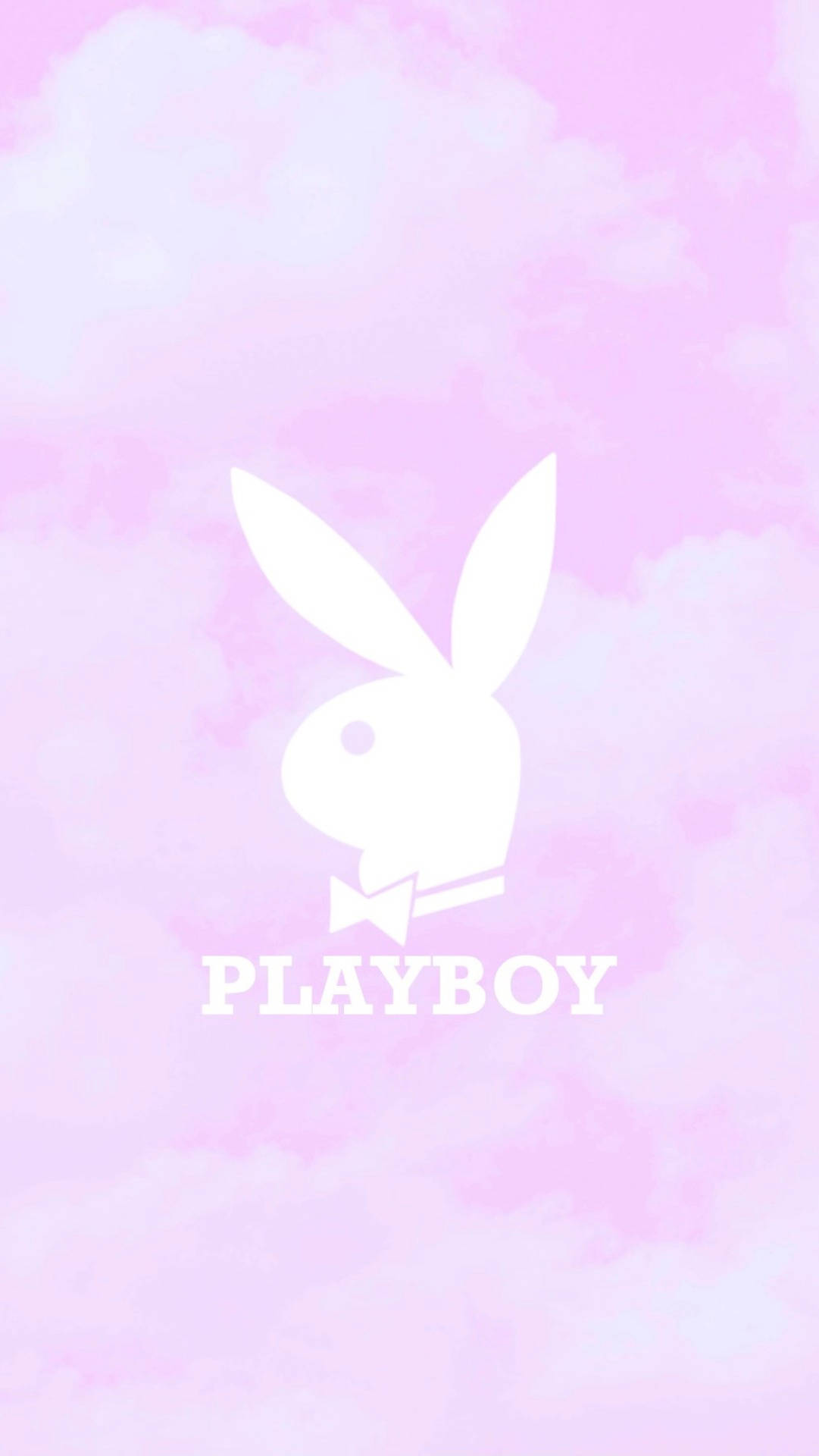 花花公子 桌布 壁紙 — 一個白色Playboy兔子標誌，帶有蝴蝶結，居中在柔和的粉紅色水彩背景上。