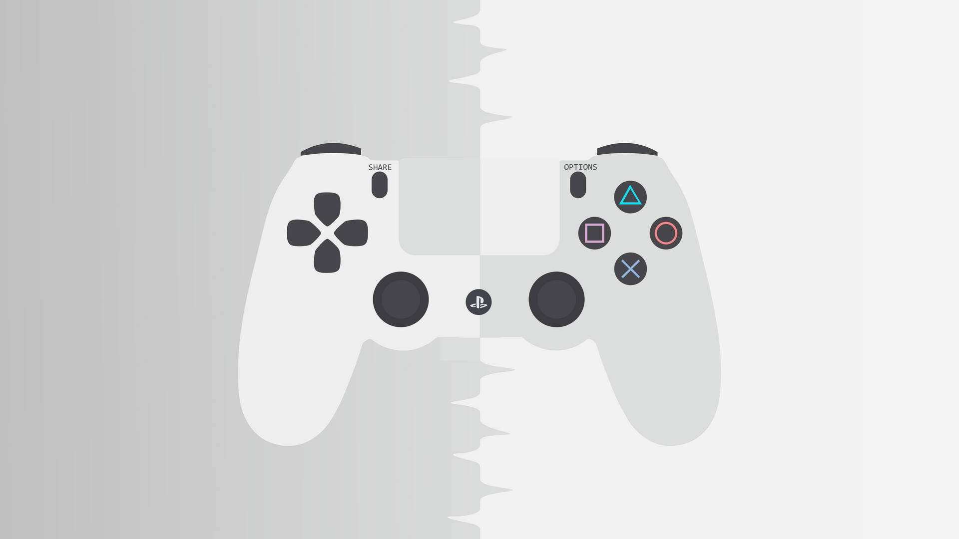 一個白色PlayStation手把，中間有鋸齒狀撕裂。 — Ps4 壁紙