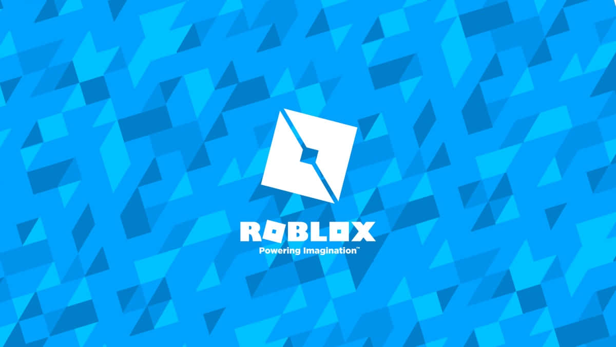 Roblox 桌布 壁紙 — 一個白色Roblox標誌居中於充滿活力的藍色幾何三角形圖案背景上。