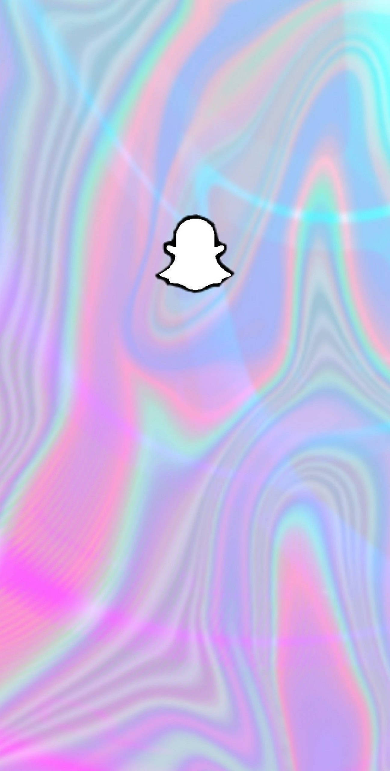 Snapchat 桌布 壁紙 — 一個白色Snapchat鬼魂圖示漂浮在粉紅、藍色和紫色漩渦虹彩背景上。