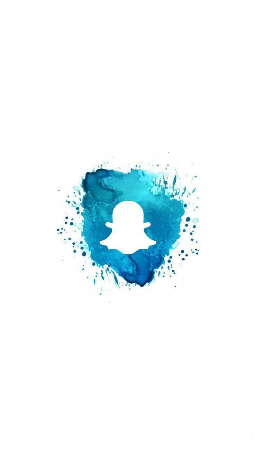 Snapchat 桌布 壁紙 — 一個白色Snapchat鬼魂標誌置中於鮮豔的藍色水彩潑濺在潔白背景上。