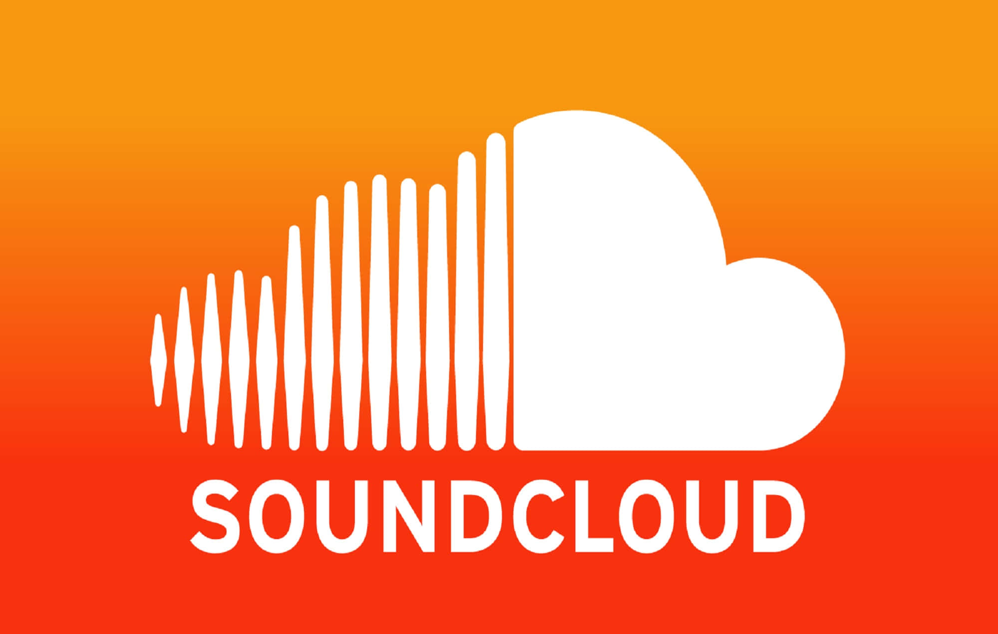 Soundcloud 桌布 壁紙 — 一個白色SoundCloud標誌，帶有聲波設計，背景為充滿活力的橙色漸變。