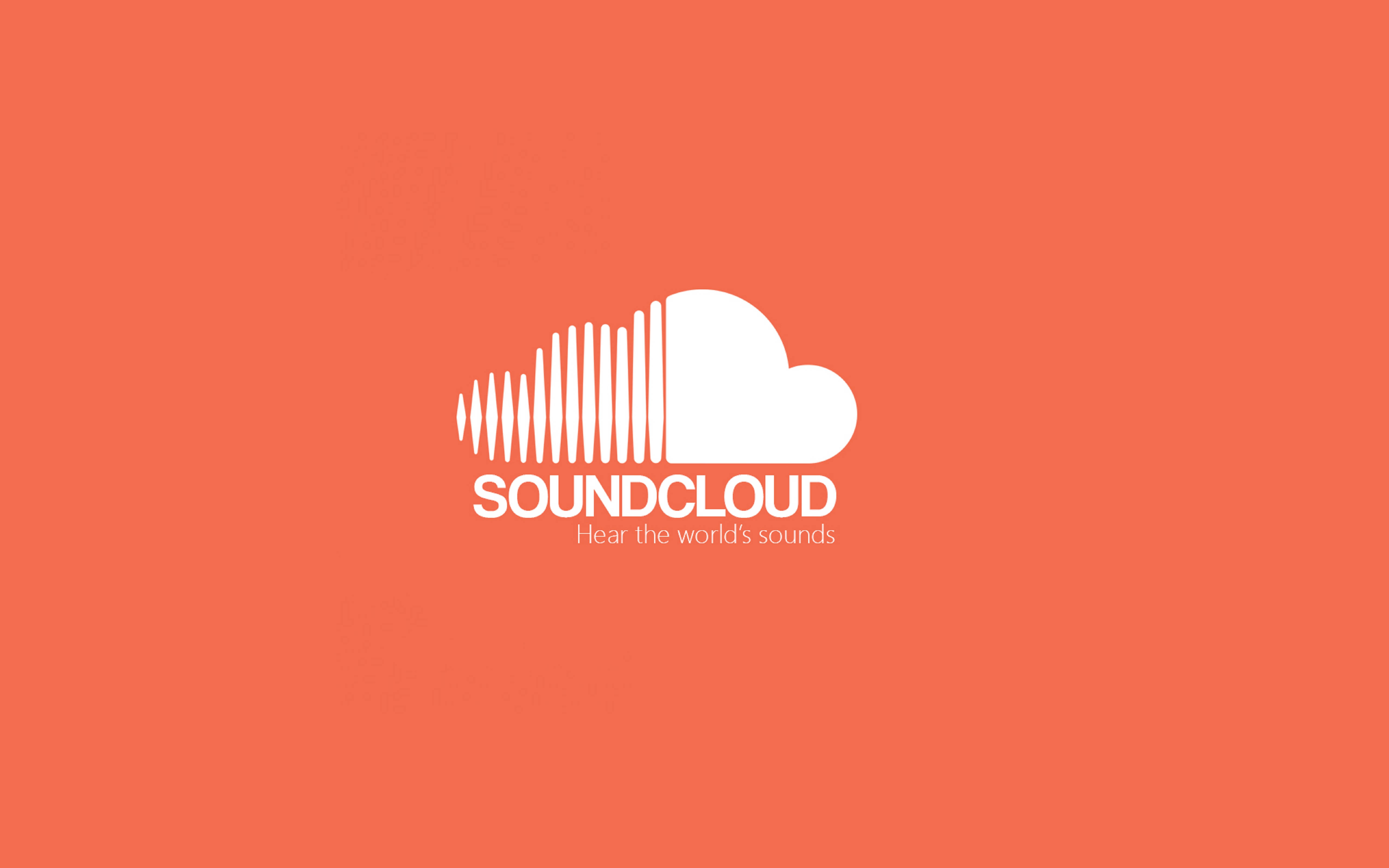 soundcloud 桌布 壁紙 — 一個白色SoundCloud標誌，帶有聲波設計，居中在純珊瑚色背景上。