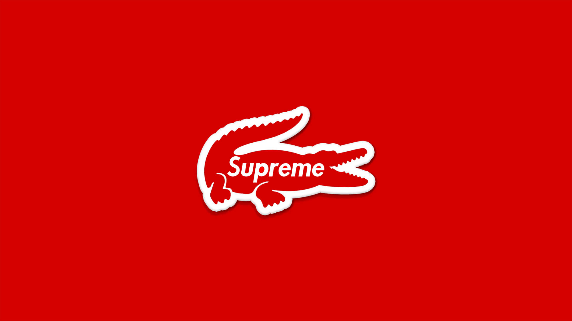 Cool Supreme 桌布 壁紙 — 一個白色Supreme標誌貼紙，中央有鱷魚剪影，背景為純紅色。