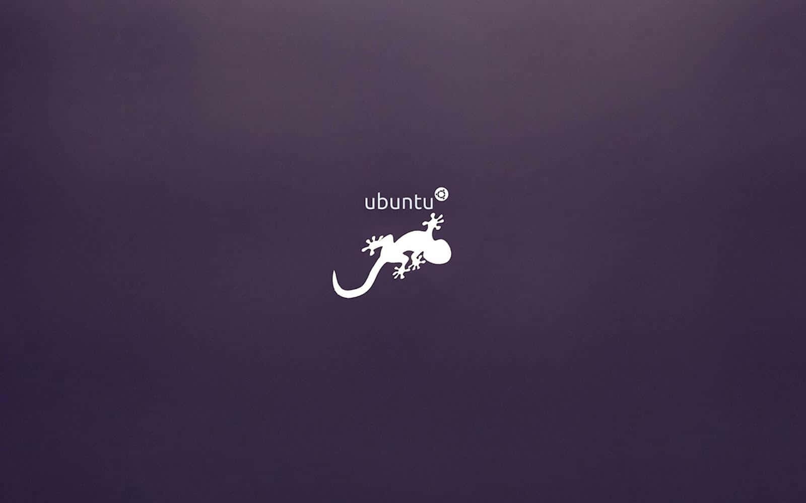 ubuntu 桌布 壁紙 — 一個白色Ubuntu標誌，中央有一個風格化的壁虎，背景是平滑的深紫色漸變。