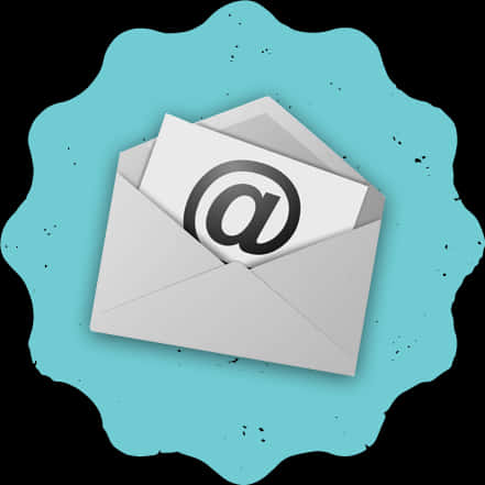Email 桌布 壁紙 — 一個白色信封內含@符號，放置在帶有斑點的扇貝形青綠色背景上。