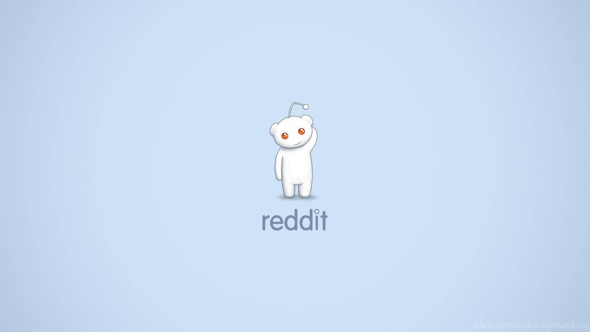 Reddit 桌布 壁紙 — 一個白色卡通外星人，有橙色眼睛和天線，在柔和的藍色漸變背景上揮手打招呼。