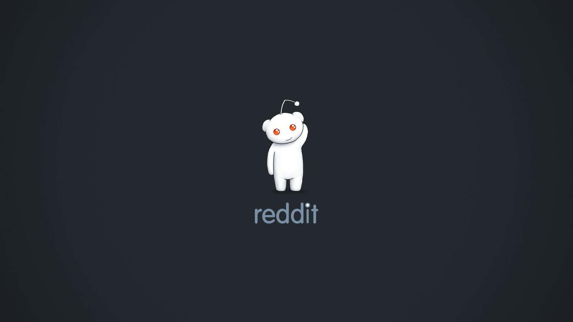 Reddit 桌布 壁紙 — 一個白色卡通外星人吉祥物，有橙色眼睛和天線，站在深灰色背景中央，下方有reddit字樣。