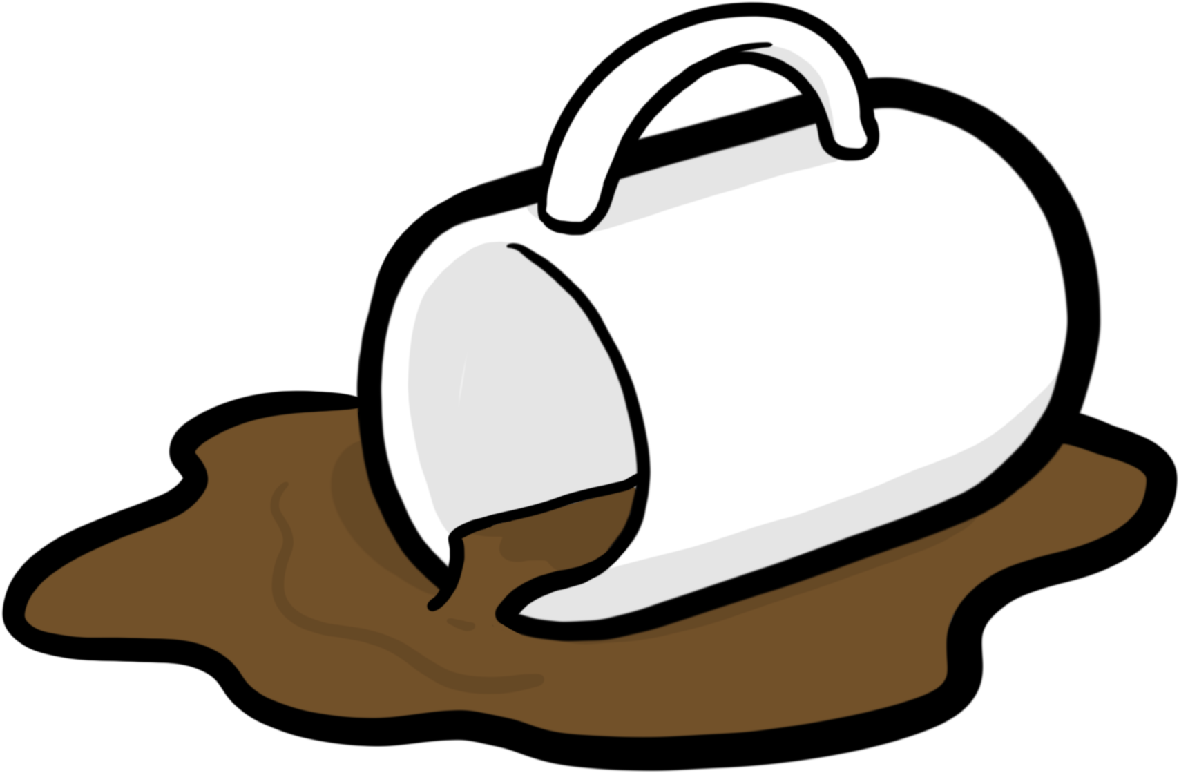 茶 桌布 壁紙 — 一個白色卡通馬克杯翻倒，在黑色背景上灑出棕色液體。