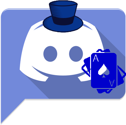 Discord 桌布 壁紙 — 一個白色卡通鬼魂戴著藍色高帽，在藍色背景前拿著一張藍色黑桃A撲克牌。