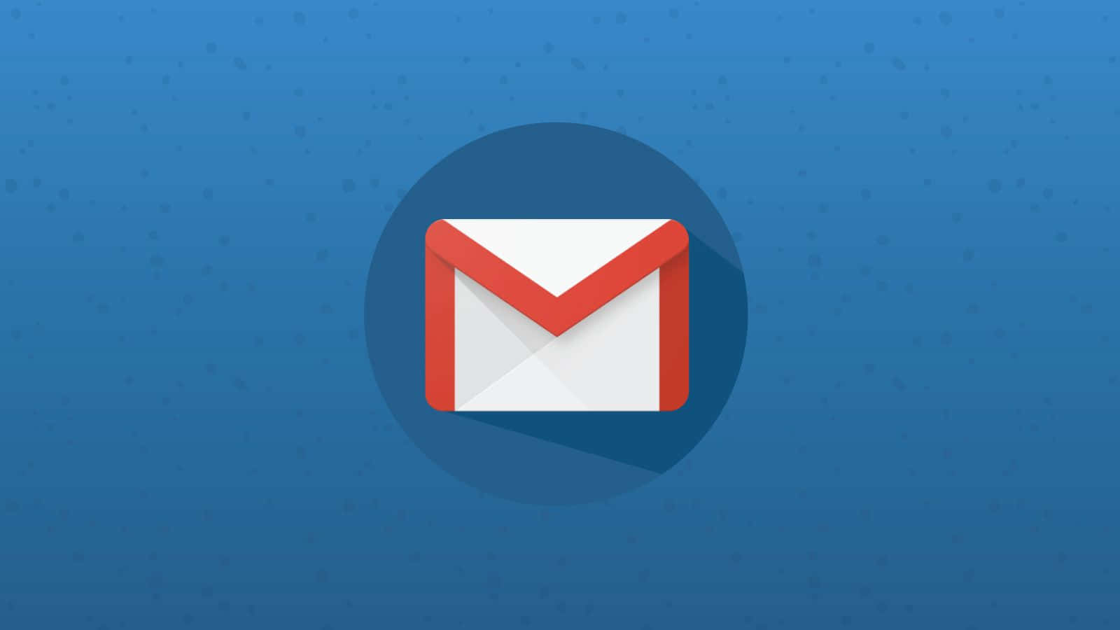 Gmail 動圖 桌布 壁紙 — 一個白色和紅色的Gmail信封圖示，居中放置在帶有細微點狀紋理的藍色漸變背景上。