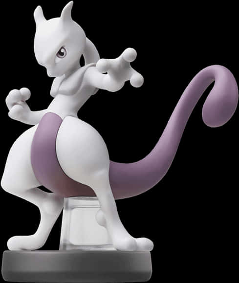 怪物 桌布 壁紙 — 一個白色和紫色的 Mewtwo Amiibo 公仔在黑色背景上動態擺姿勢。