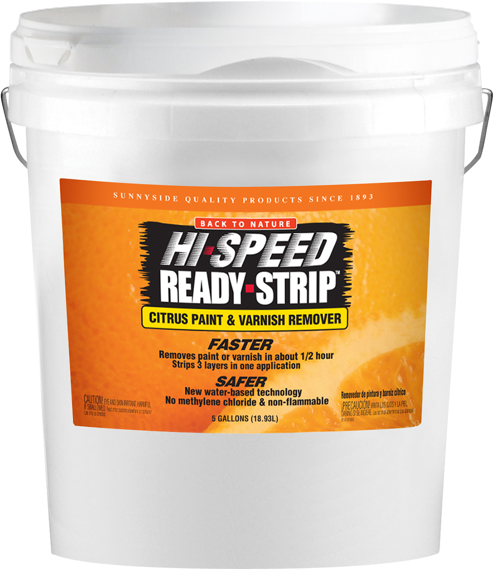 標誌 桌布 壁紙 — 一個白色塑膠桶，帶有橙色標籤，宣傳 'Hi-Speed Ready-Strip' 柑橘類油漆去除劑。